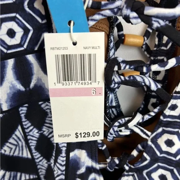 Bleu Rod Beattie Women’s Deep Plunge One Piece Blue/White Swimsuit Size 6 - Picture 3 of 4